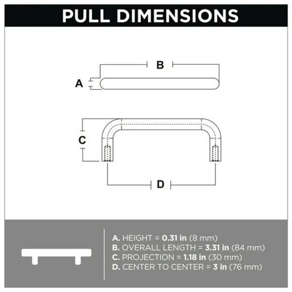 COPY - Mainstays 3" (76mm) Wire Cabinet Pull, Drawer Handles, Flat Black, 2-Pack - Picture 3 of 4
